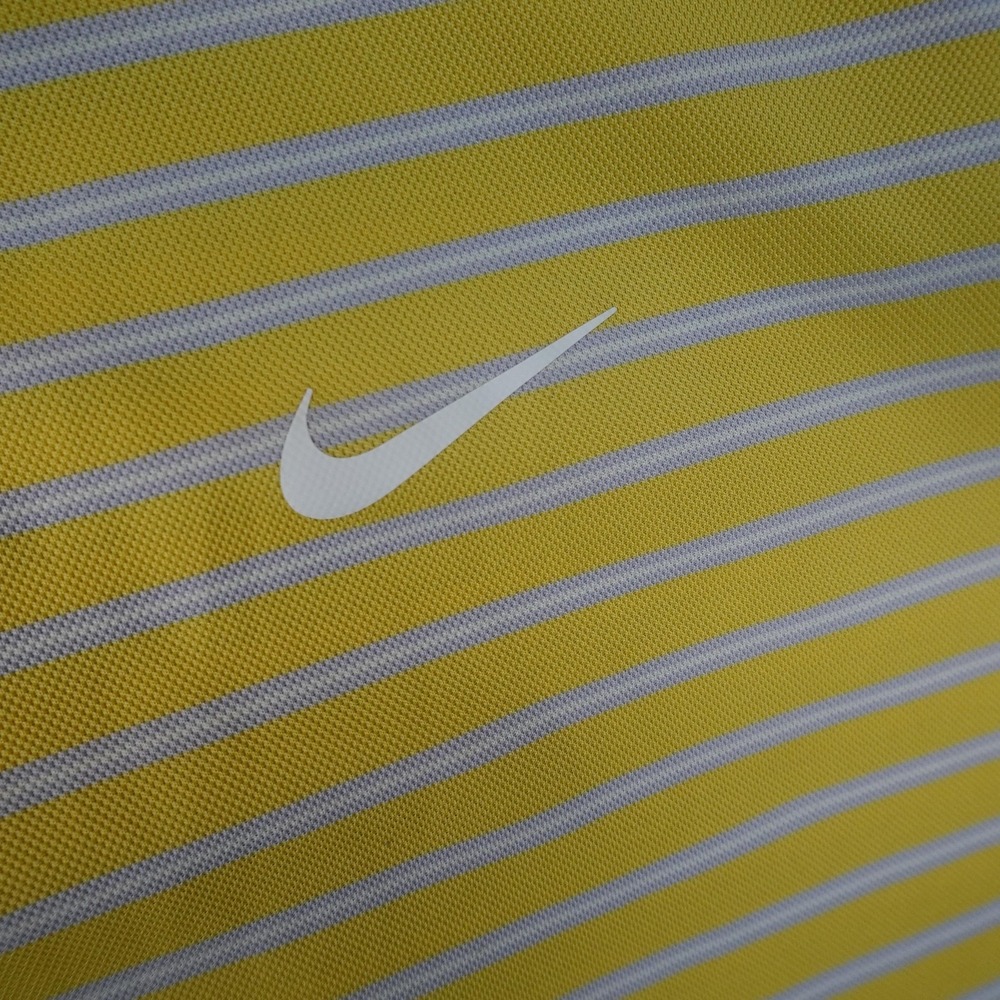 Nike Polo Shirt Mens 2XL Yellow Stripe Dri Fit Golf Performance Preppy Athletic - Picture 3 of 10
